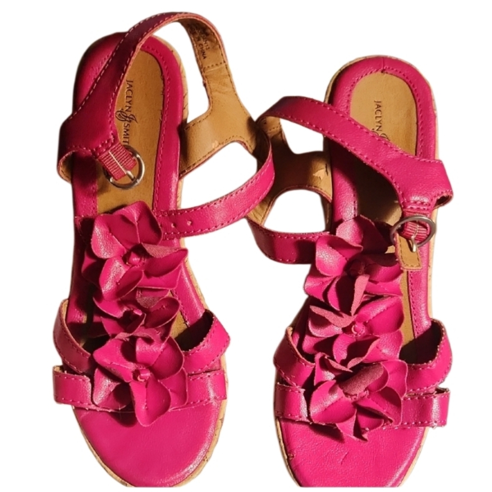 Vintage Jaclyn Smith Fuchsia Floral Wedge Sandals 6 1/2